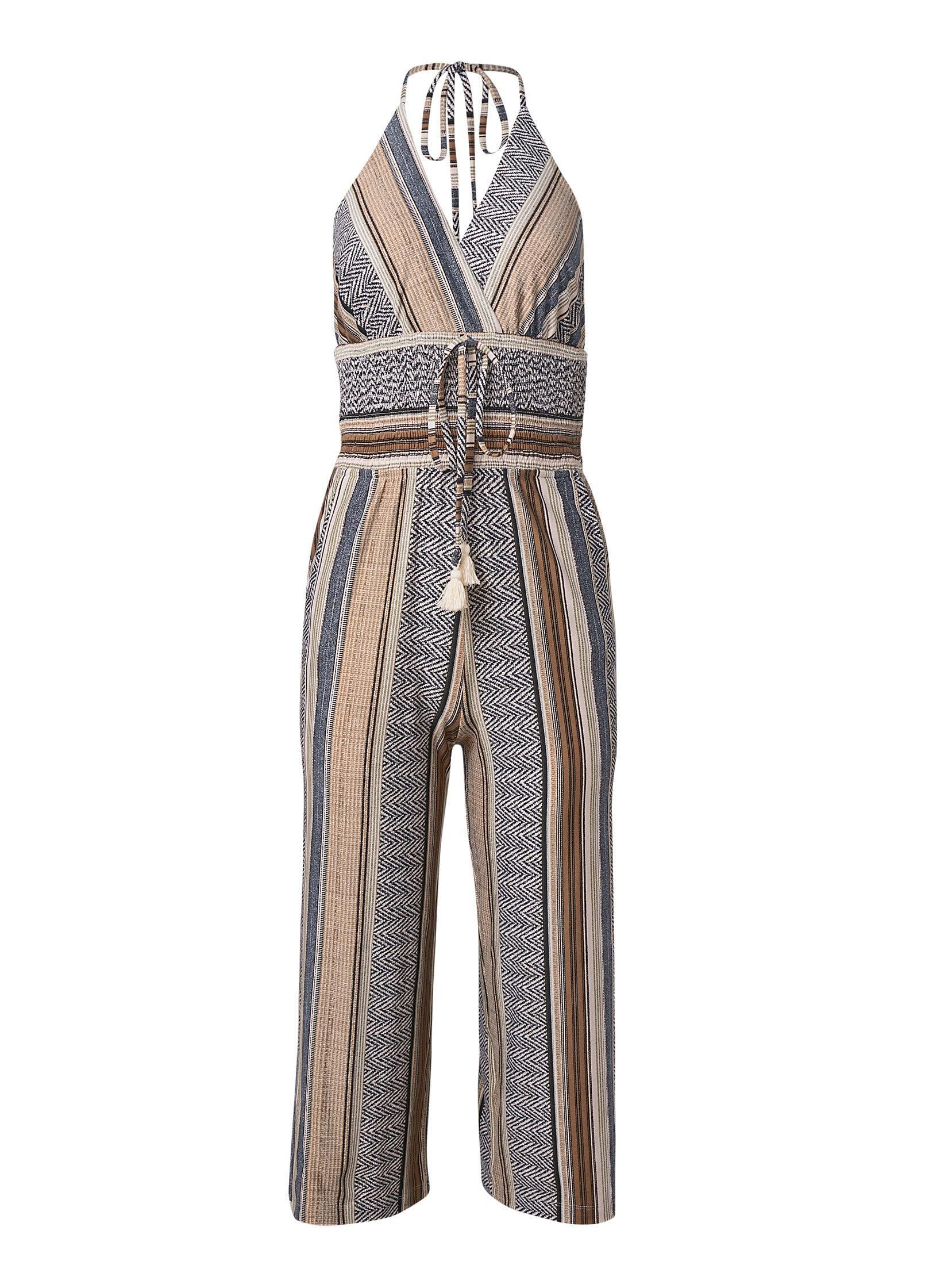 Tassel Halter Jumpsuit - Brown Multi Product Image