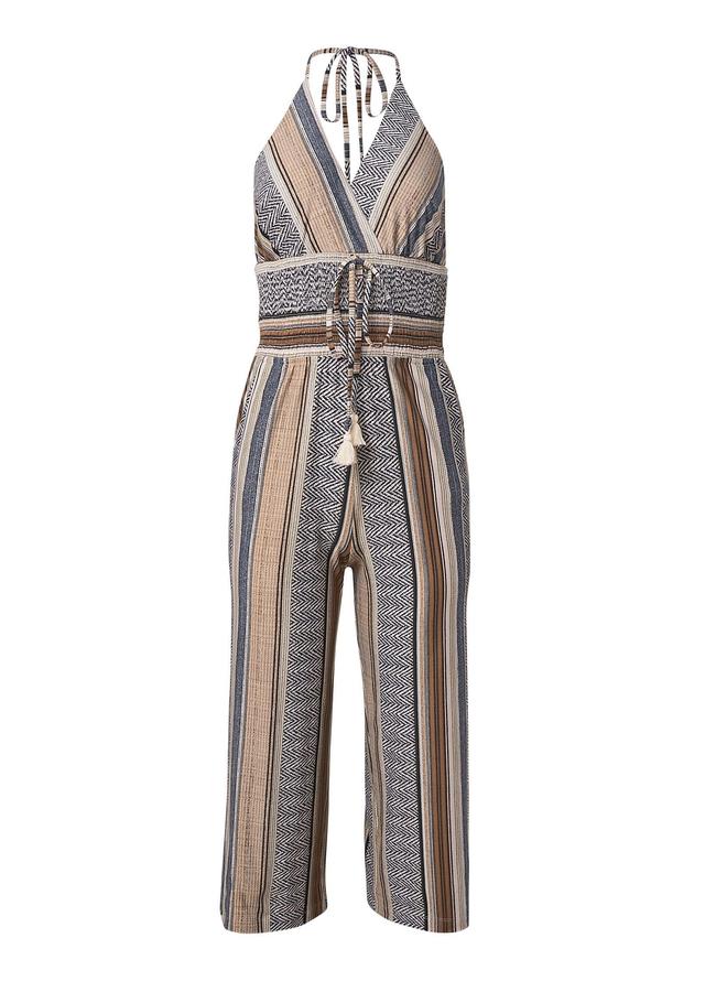 Tassel Halter Jumpsuit - Brown Multi Product Image