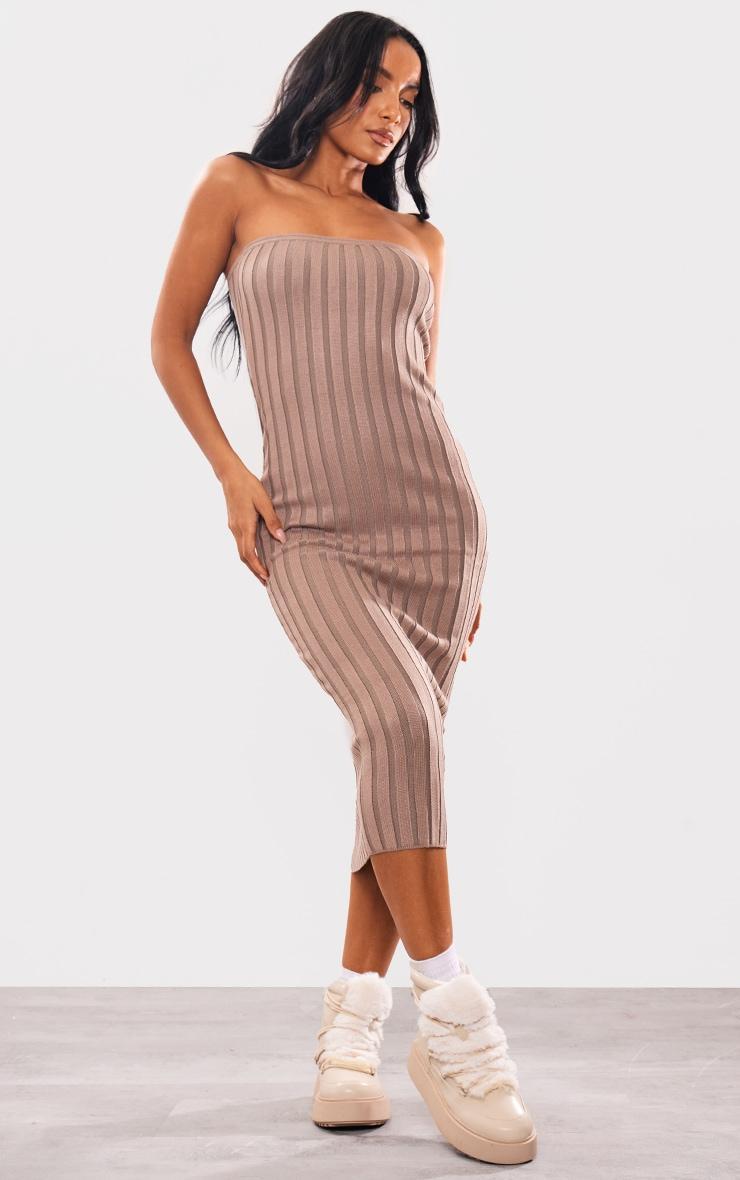 Taupe Wide Rib Knit Bandeau Midaxi Dress Product Image