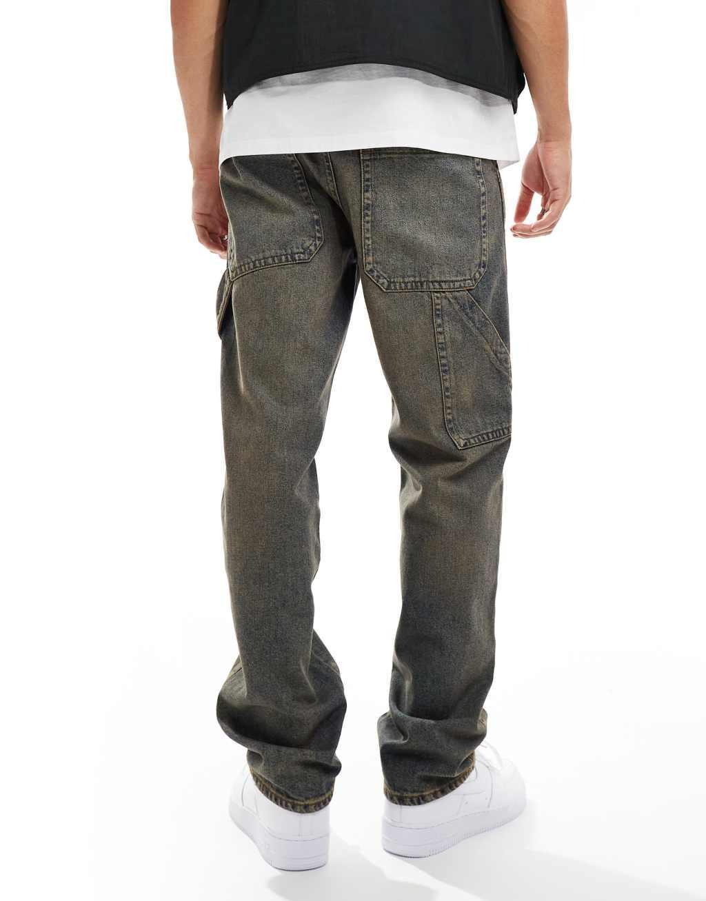 ASOS DESIGN straight leg carpenter jeans in vintage tint Product Image