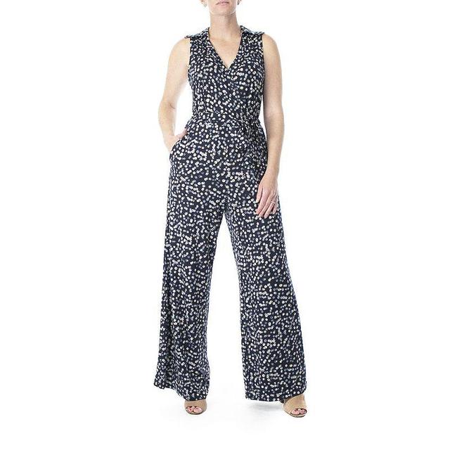 Womens Nina Leonard Print Surplice Wide-Leg Jumpsuit Dark Blue Product Image