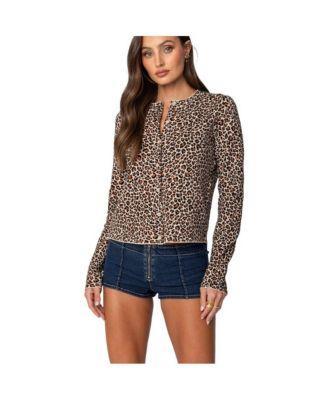 Women's Leopard Printed Knit Cardigan Product Image