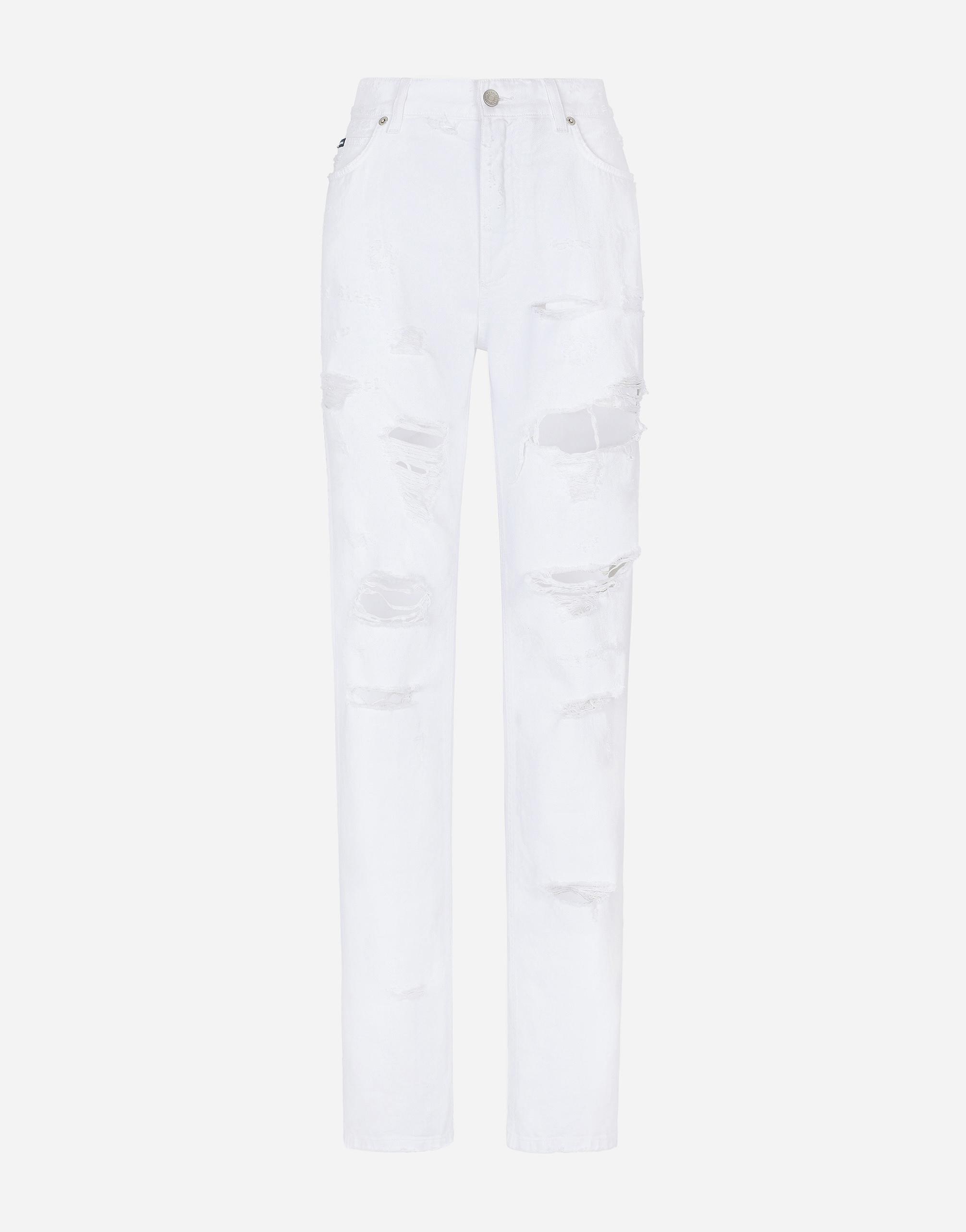 DOLCE & GABBANA Boyfriend Jeans In Distressed Denim In White Product Image