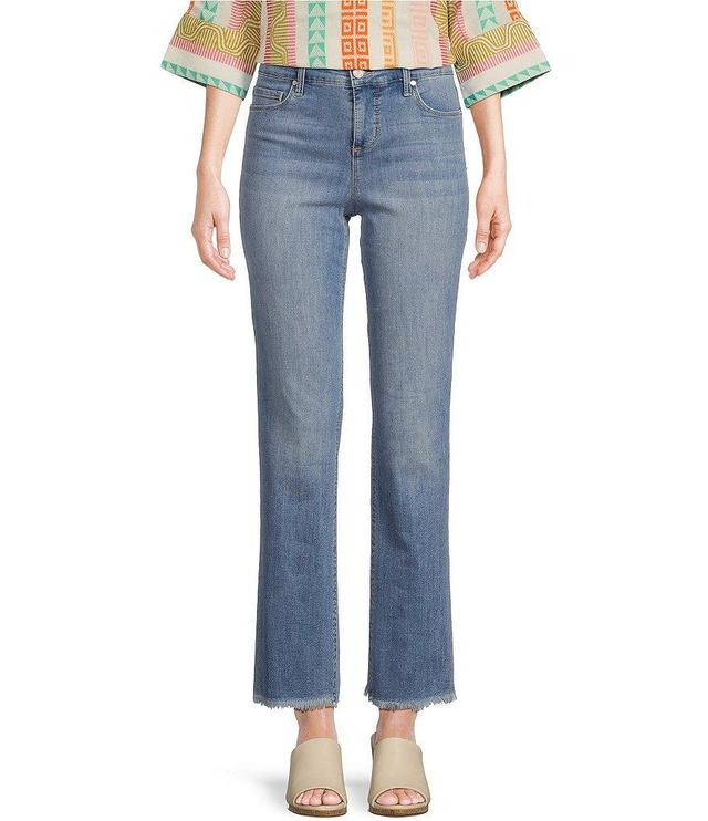 Code Bleu Petite Size High Rise Straight Leg Frayed Raw Hem Ankle Jeans Product Image