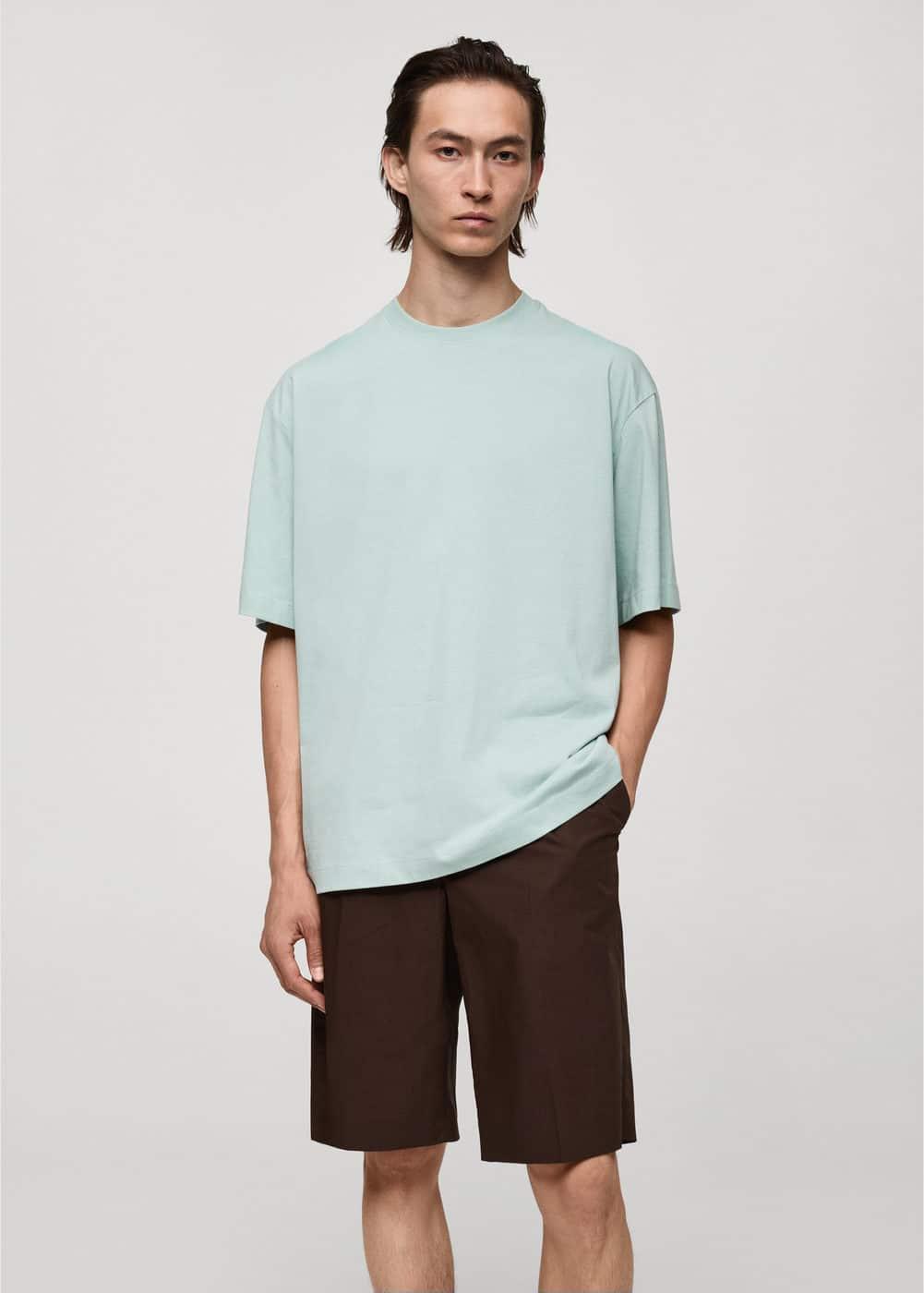 MANGO MAN - 100% cotton oversized T-shirt aqua greenMen Product Image