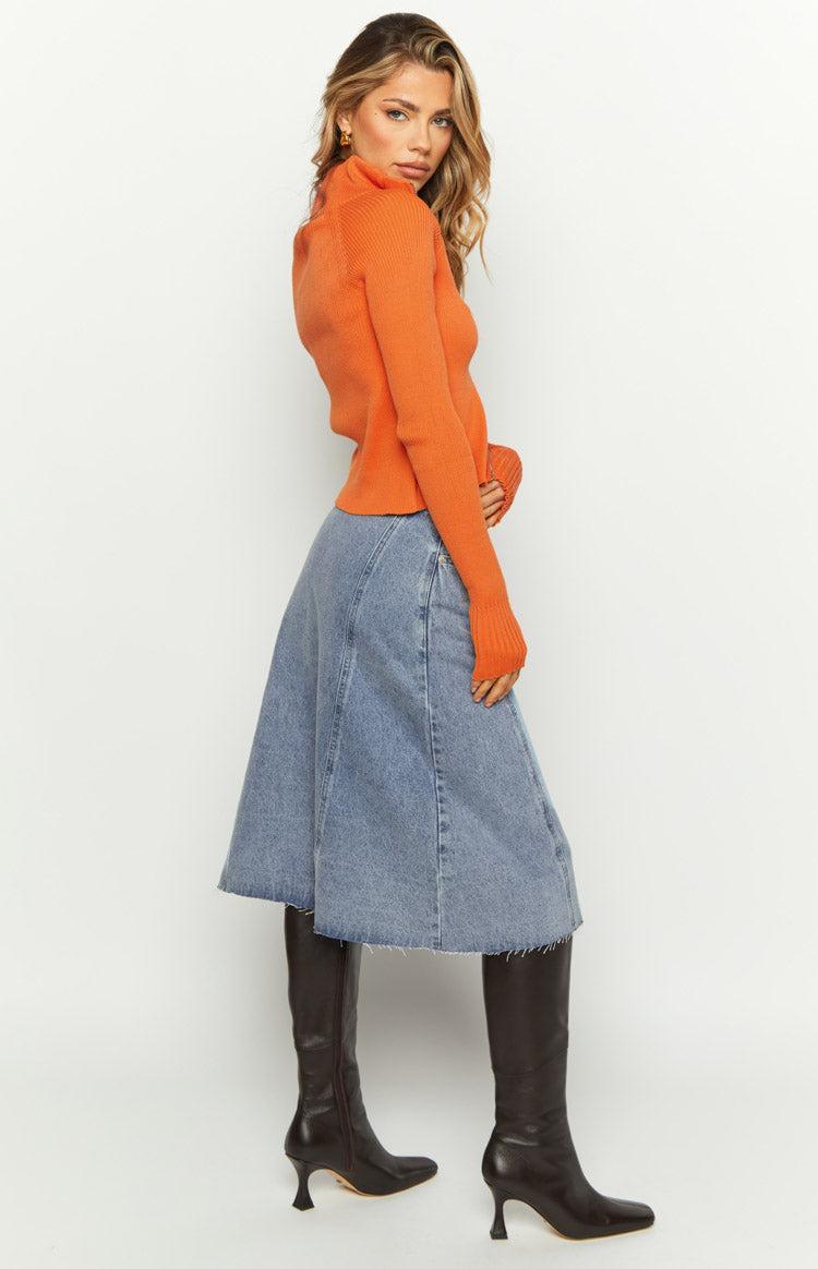 Jas Mid Wash Mid Waist Denim Midi Skirt Product Image