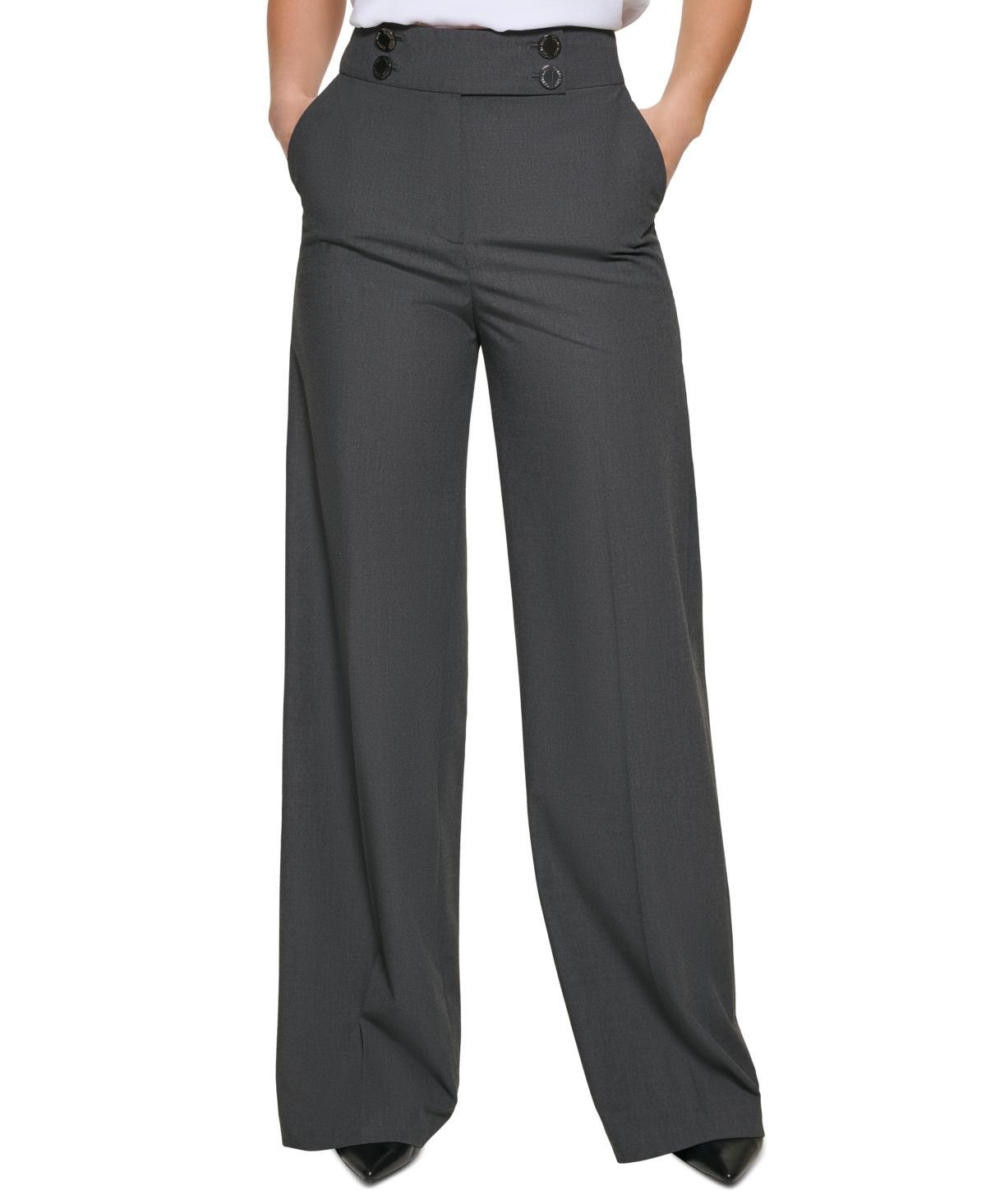 Calvin Klein Womens Whitney Button Front Wide Leg Pants Product Image