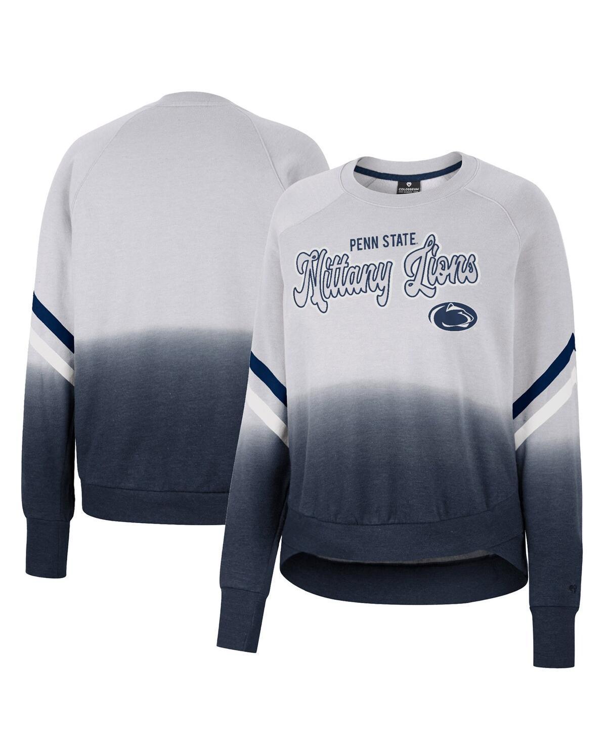 Womens Colosseum Gray Penn State Nittany Lions Cue Cards Dip-Dye Raglan Pullover Sweatshirt Product Image