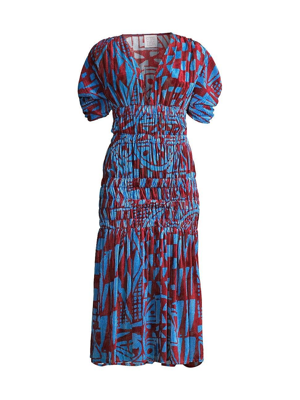 Womens Smocked Velvet Midi-Dress Product Image