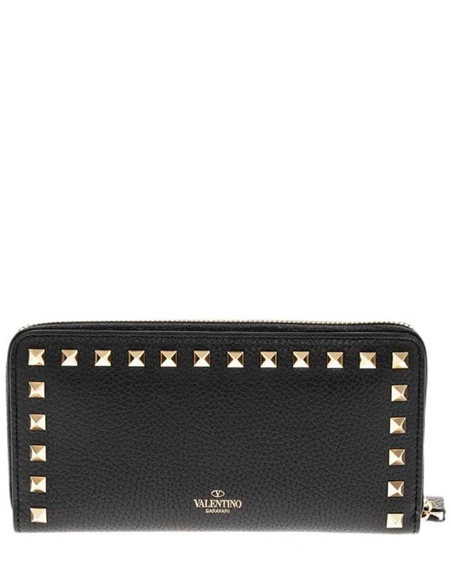 Valentino Rockstud Grainy Leather Zip Around Wallet In Blue Product Image