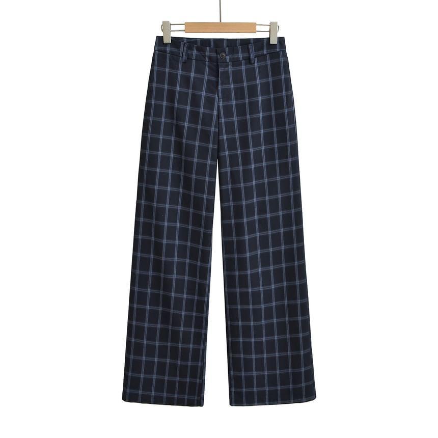 High Rise Plaid Wide Leg Pants Product Image