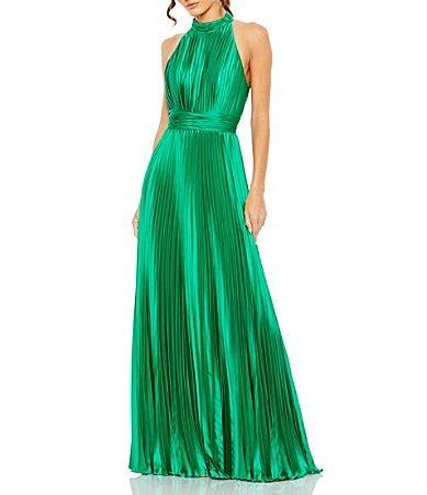 Womens Pleated Satin Halter Gown Product Image