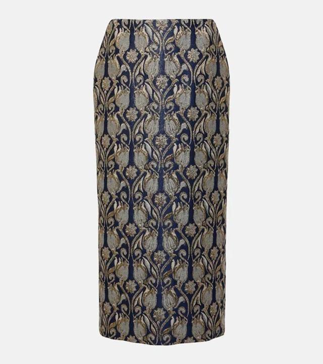 VALENTINO Floral Brocade-effect Skirt In Blue Product Image