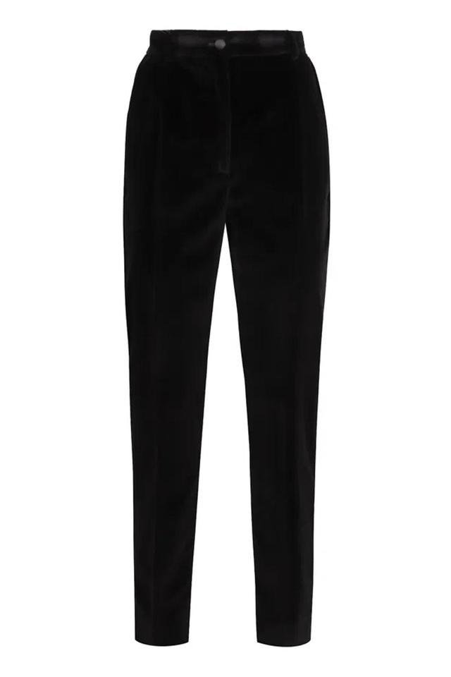 Velvet Pleated Tuxedo Pants With Side Pockets In Black Product Image