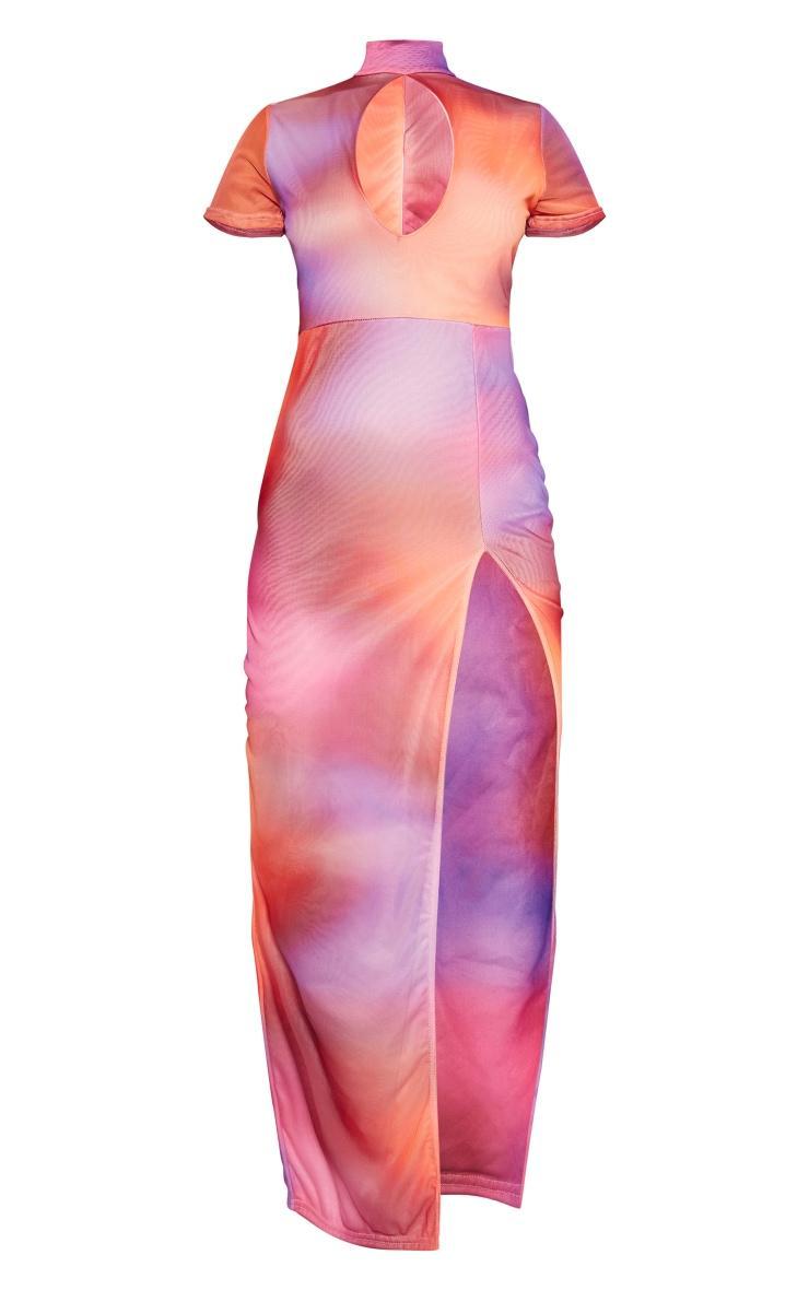 Pink Watercolour Cut Out Short Sleeve Maxi Dress Product Image