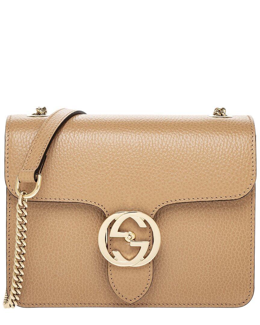 Interlocking G Small Leather Shoulder Bag In Beige Product Image