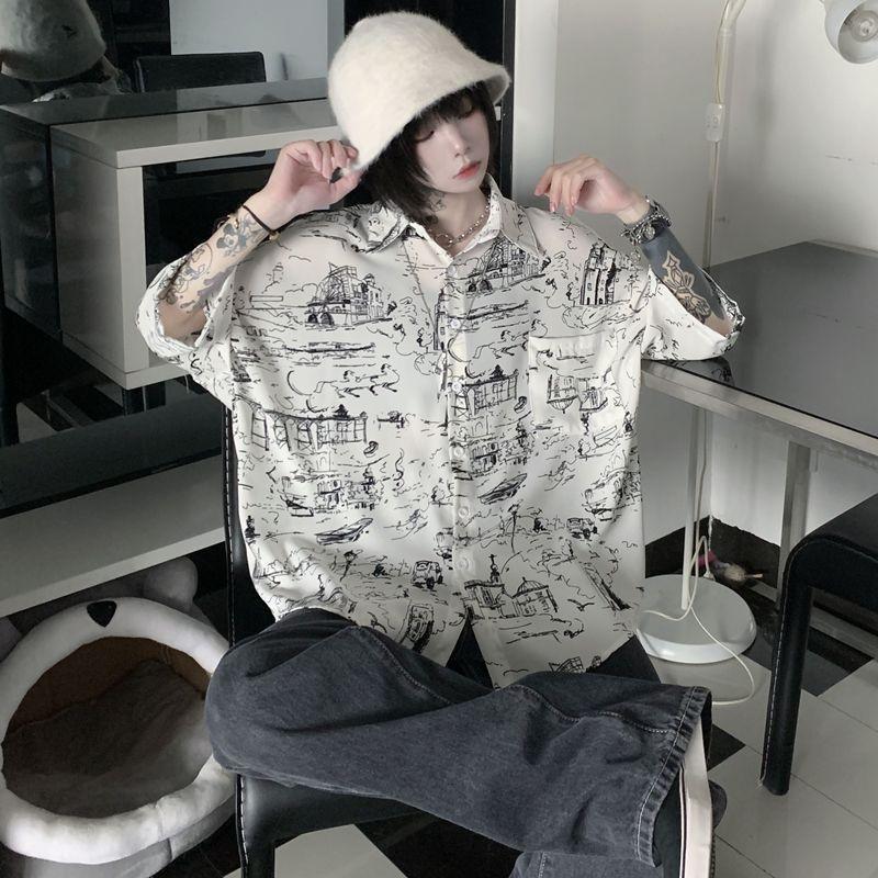 Elbow-Sleeve Print Shirt Product Image