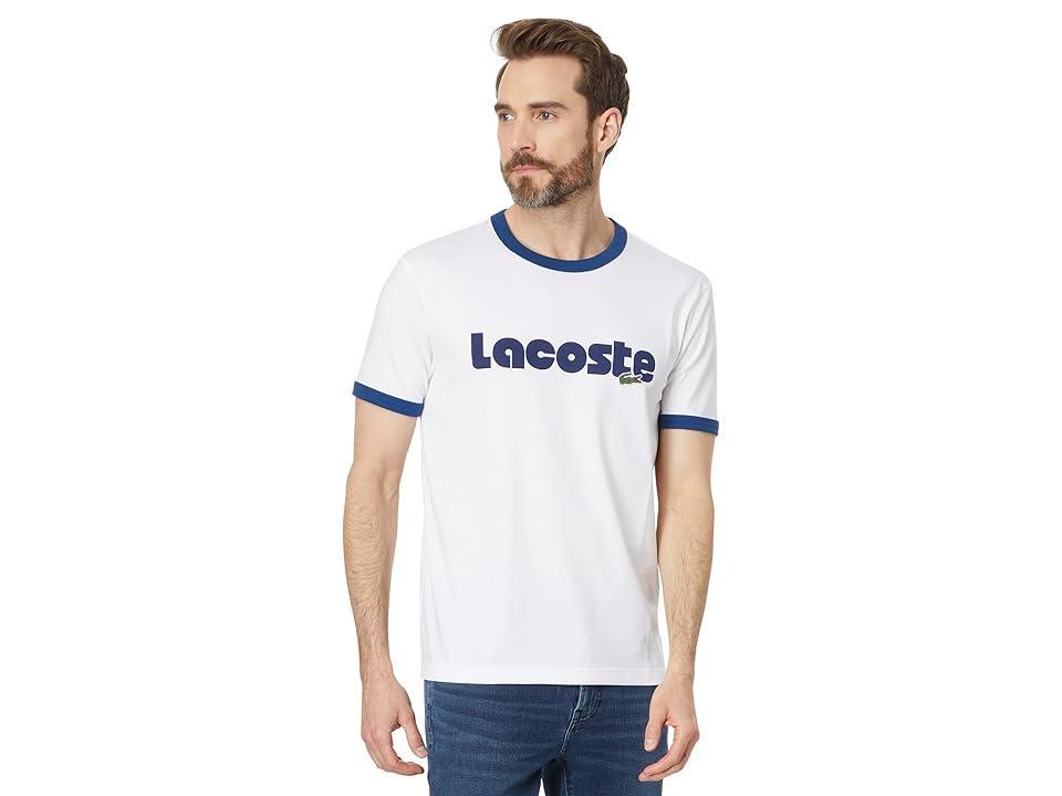 Lacoste Short Sleeve Regular Fit Tee Shirt with Large Lacoste Wording Globe) Men's T Shirt Product Image