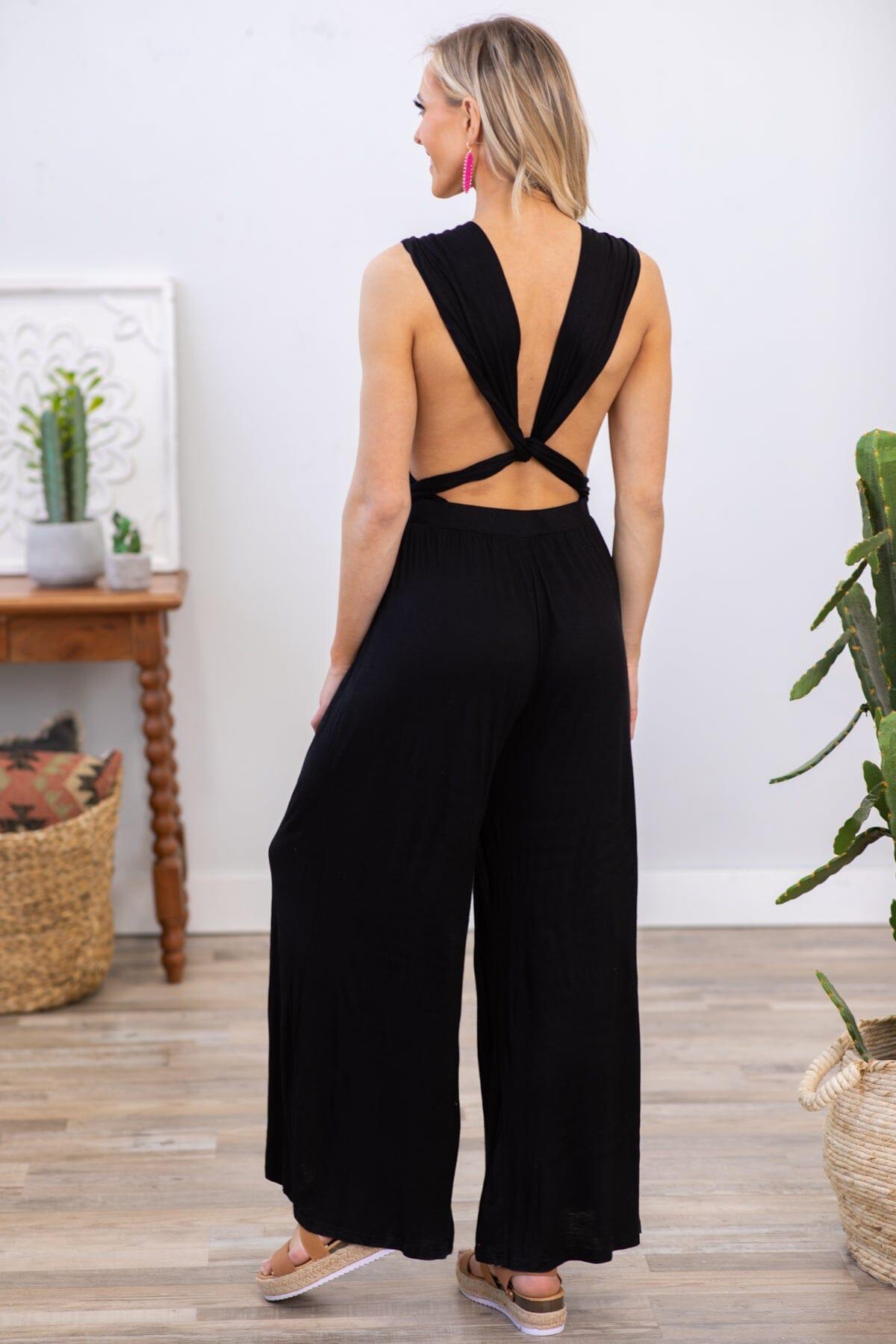 Black Convertible Strap Wide Leg Jumpsuit Product Image