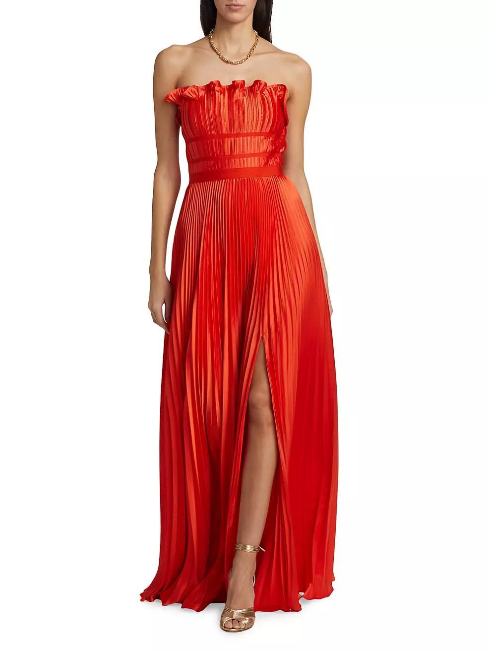 Losey Pleated Satin Ruffle-Neck Gown Product Image