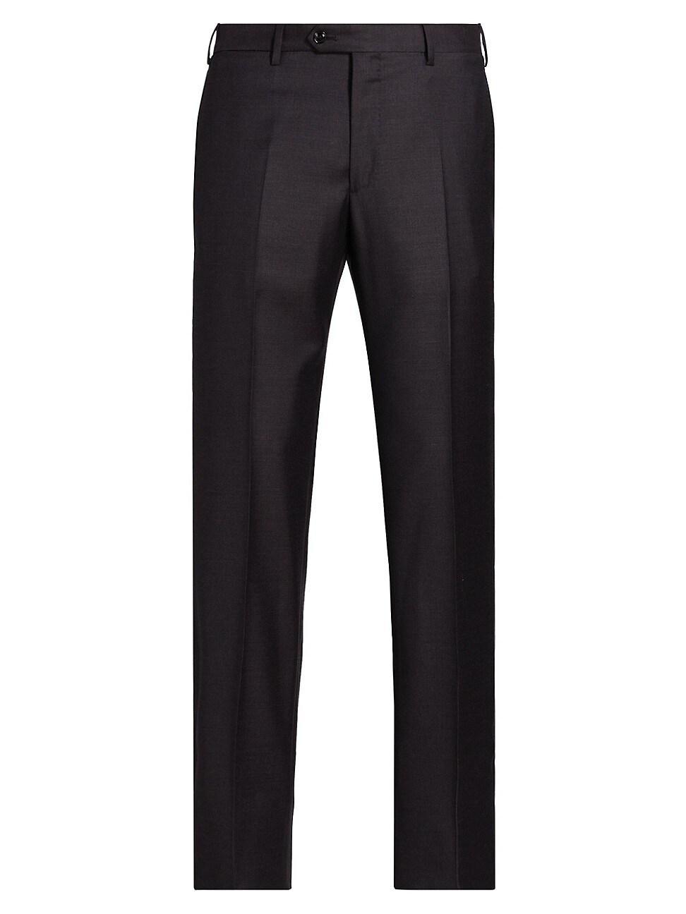 Mens Textured Solid Wool Trousers Product Image