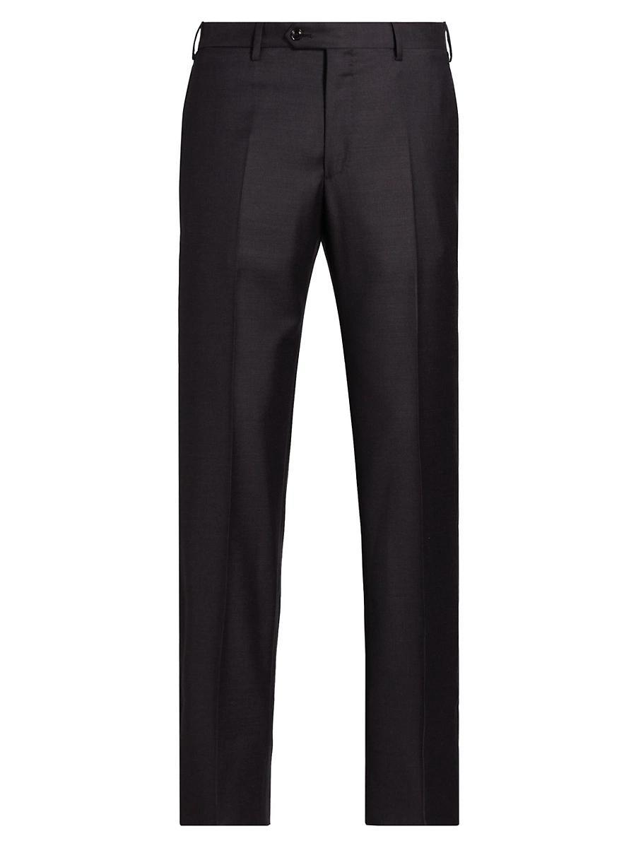 Mens Flat-Front Wool Trousers Product Image