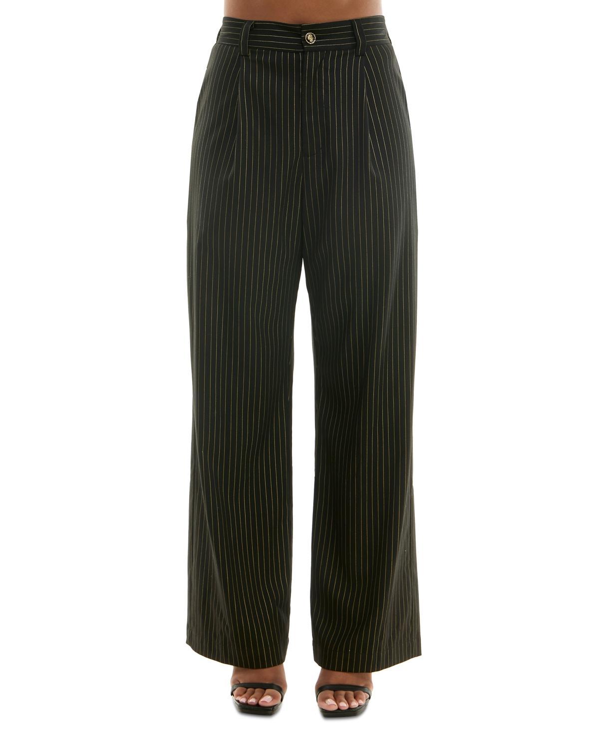 Alex & Sophia Womens Striped Wide-Leg Pleated Pants - Black Product Image