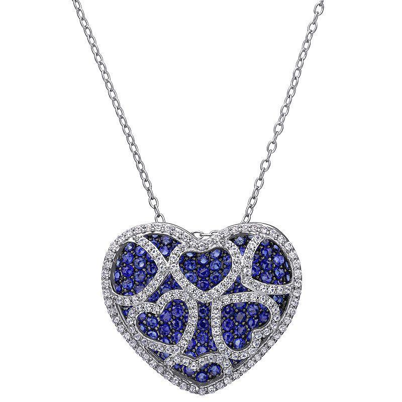 Stella Grace Sterling Silver Lab-Created Blue & White Sapphire Heart Pendant, Womens Product Image