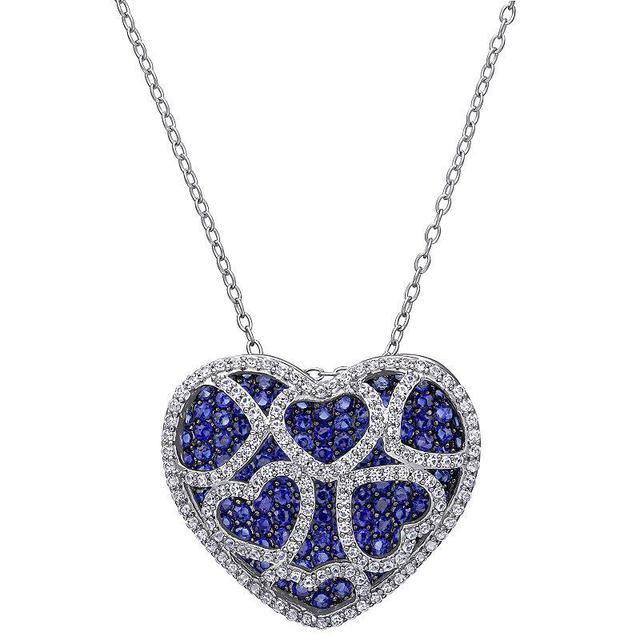 Stella Grace Sterling Silver Lab-Created Blue & White Sapphire Heart Pendant, Womens Product Image