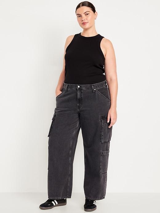 Mid-Rise Baggy Wide-Leg Cargo Jeans Product Image