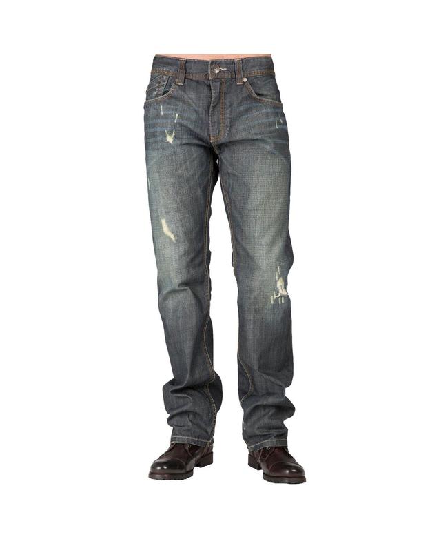 Mens Relaxed Straight Distressed Vintage like Tint & Whisker Denim Jeans Product Image