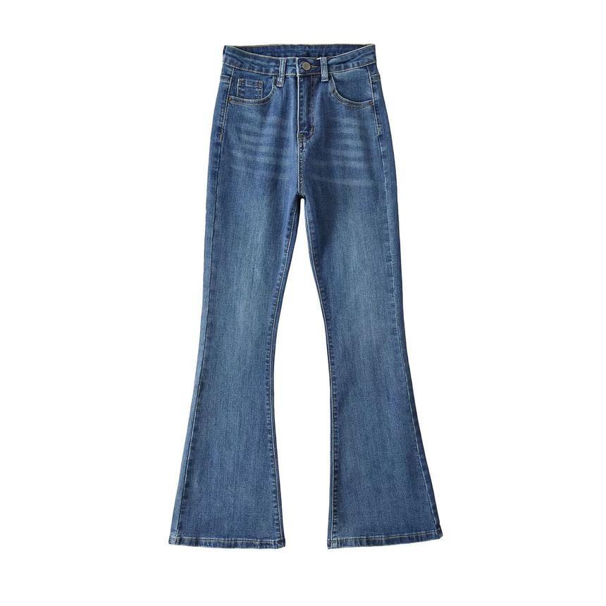 High Waist Washed Bootcut Jeans Product Image