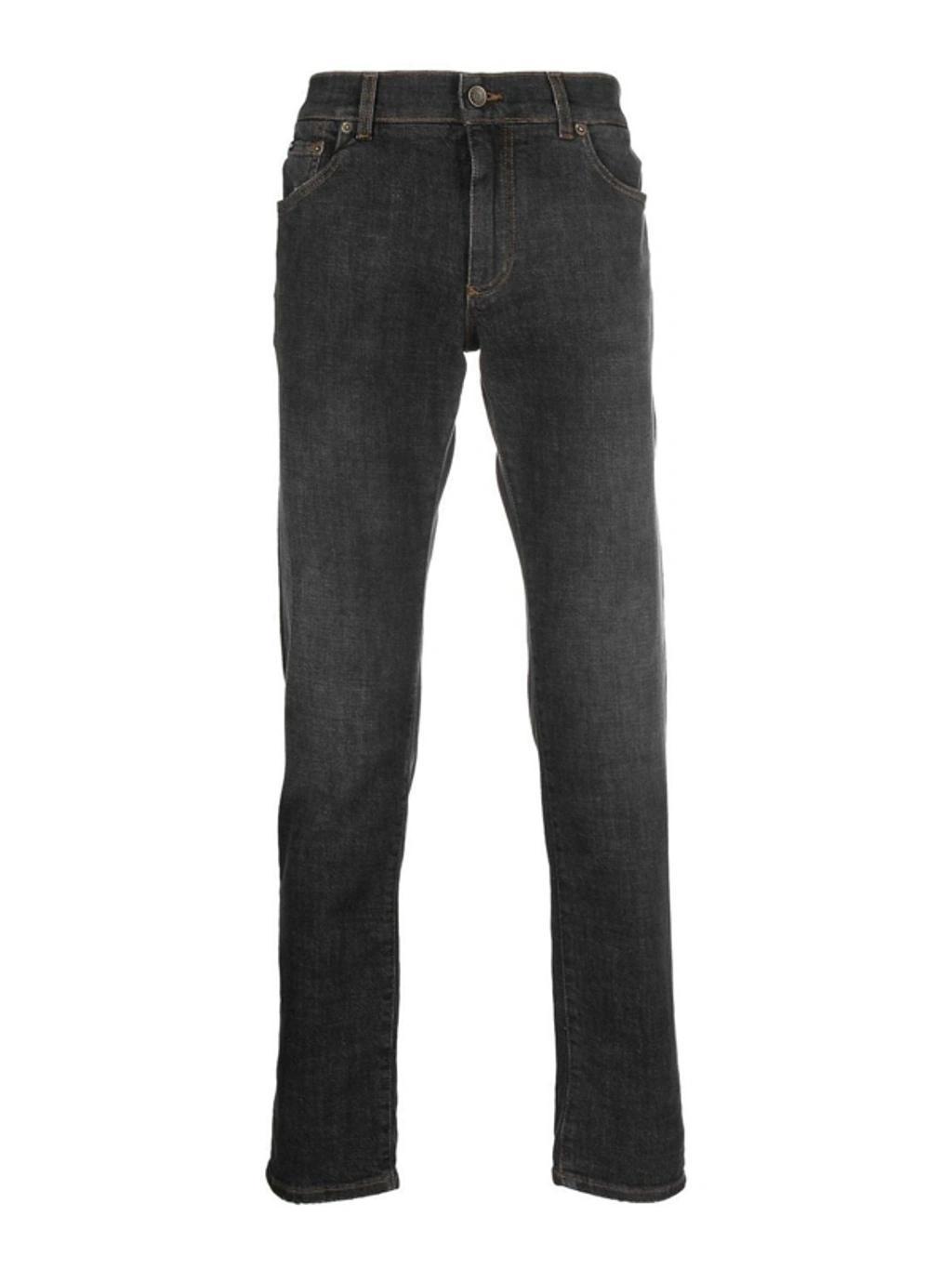 Logo-plaque Slim-cut Jeans In Grey Product Image