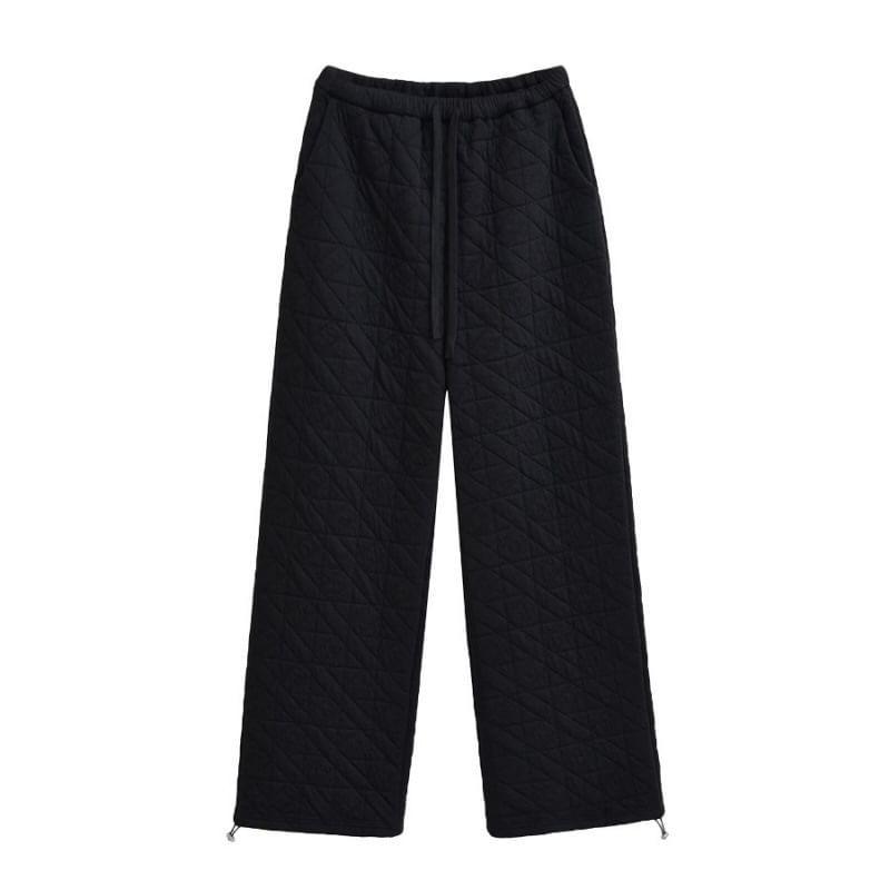 Drawstring Waist Plain Quilted Straight Leg Sweatpants Product Image