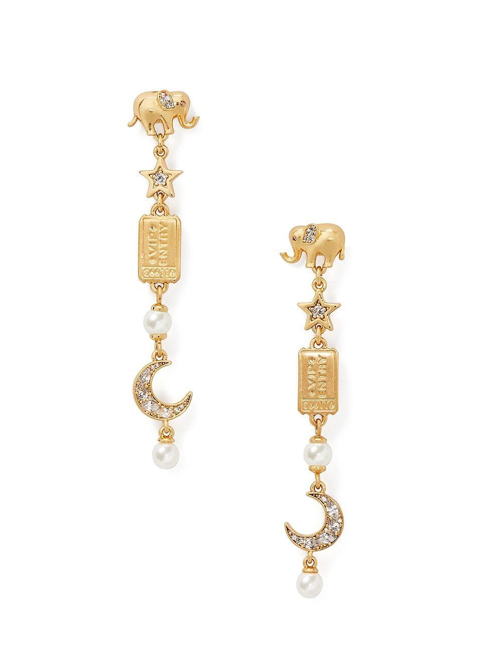 Womens Gold-Plated, Cubic Zirconia & Faux Resin Pearl Charm Linear Earrings Product Image