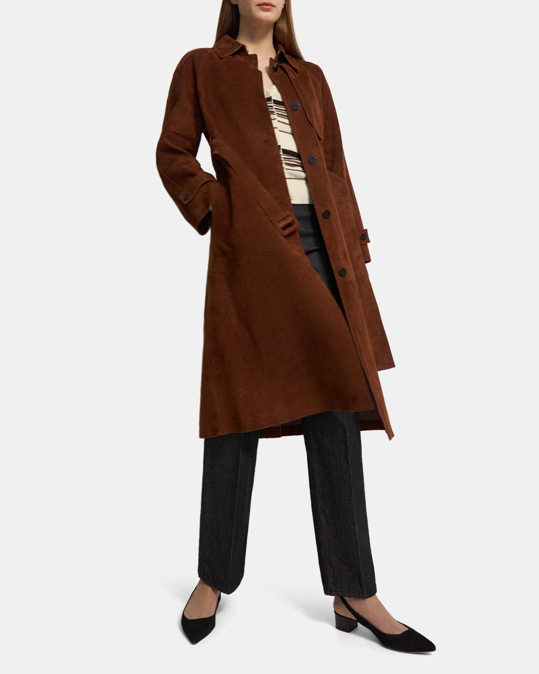 Belted Trench Coat in Cotton-Bonded Suede Product Image