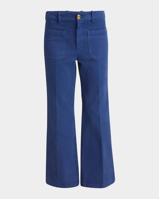 Cropped Canvas Bootcut Trousers Product Image