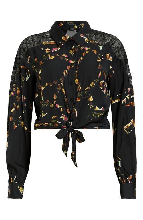 Len Printed Cropped Tie Up Shirt In Kateri Black Product Image