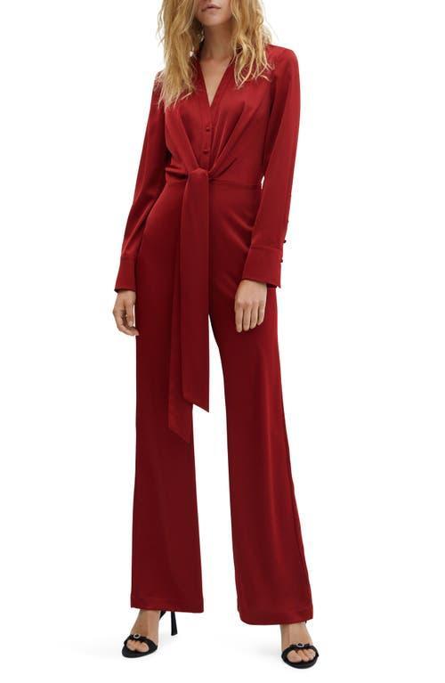 MANGO Wrap Waist V-Neck Long Sleeve Jumpsuit Product Image