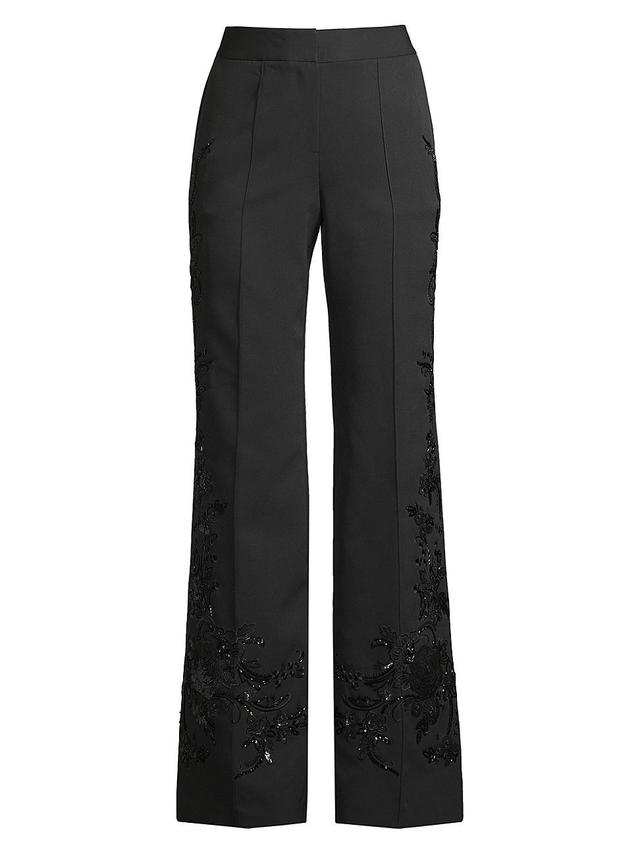 Womens Samantha Beaded Stretch Twill Wide-Leg Pants Product Image