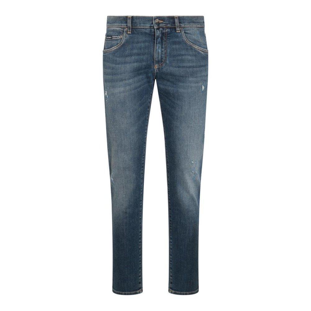 Blue Cotton Denim Jeans In Light Blue Product Image