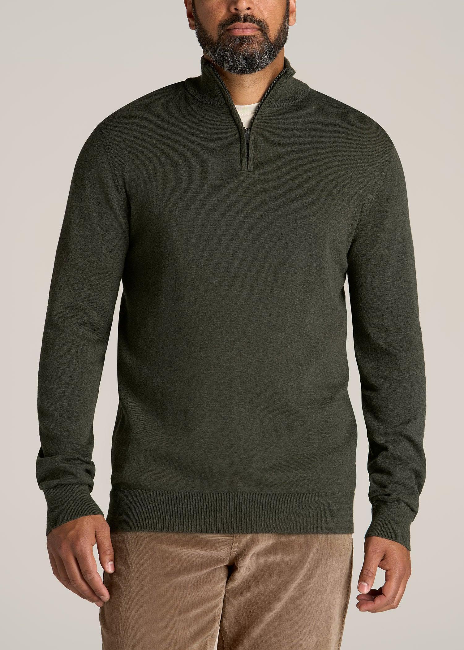 Everyday Quarter-Zip Tall Men's Sweater in Dark Olive Green product image