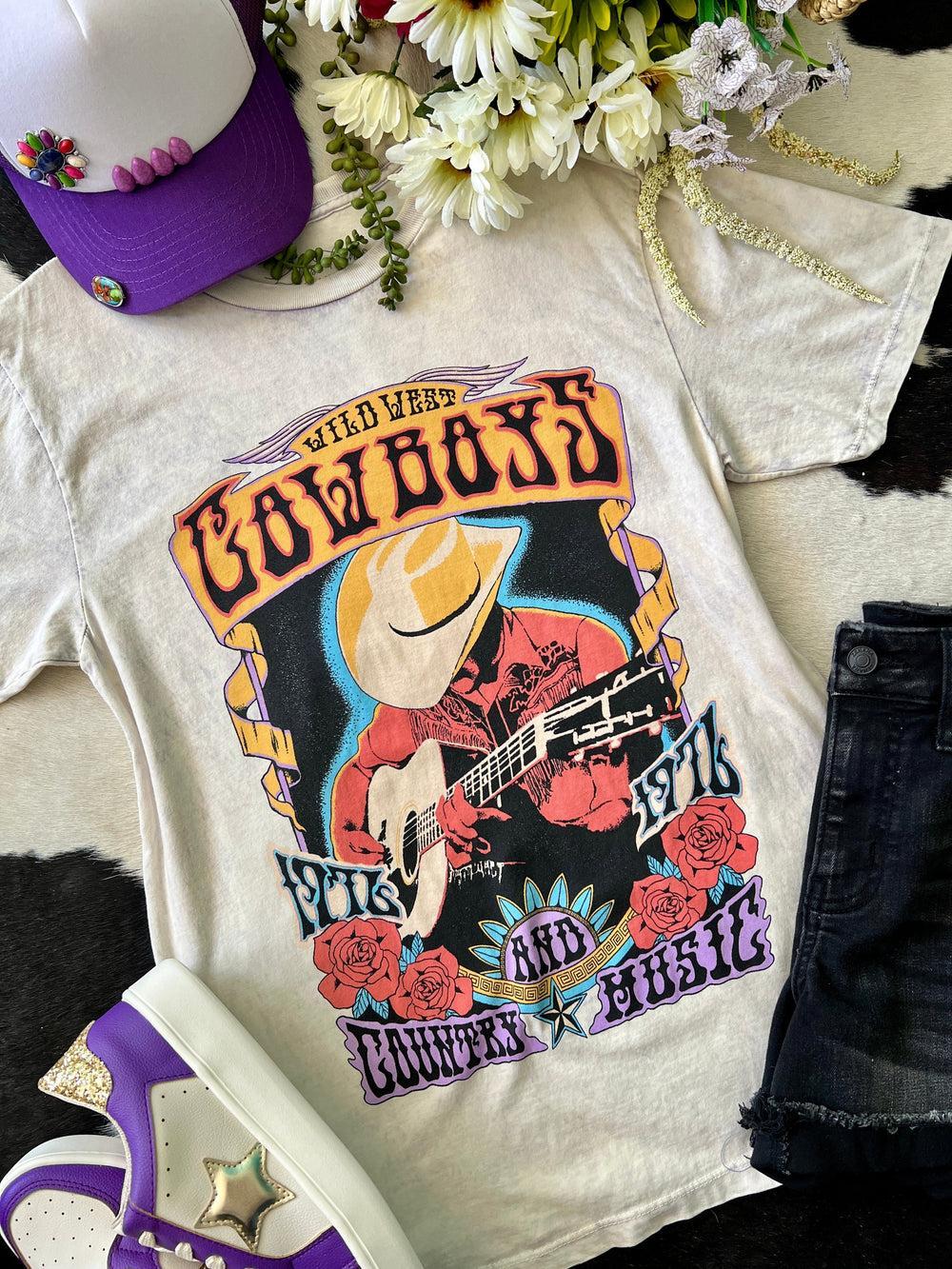 Purple Hue Mineral Washed Cowboys Music Tee Product Image