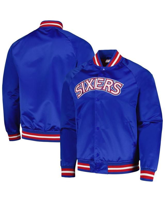 Mens Mitchell & Ness Royal Philadelphia 76ers Hardwood Classics Throwback Wordmark Raglan Full-Snap Jacket Product Image