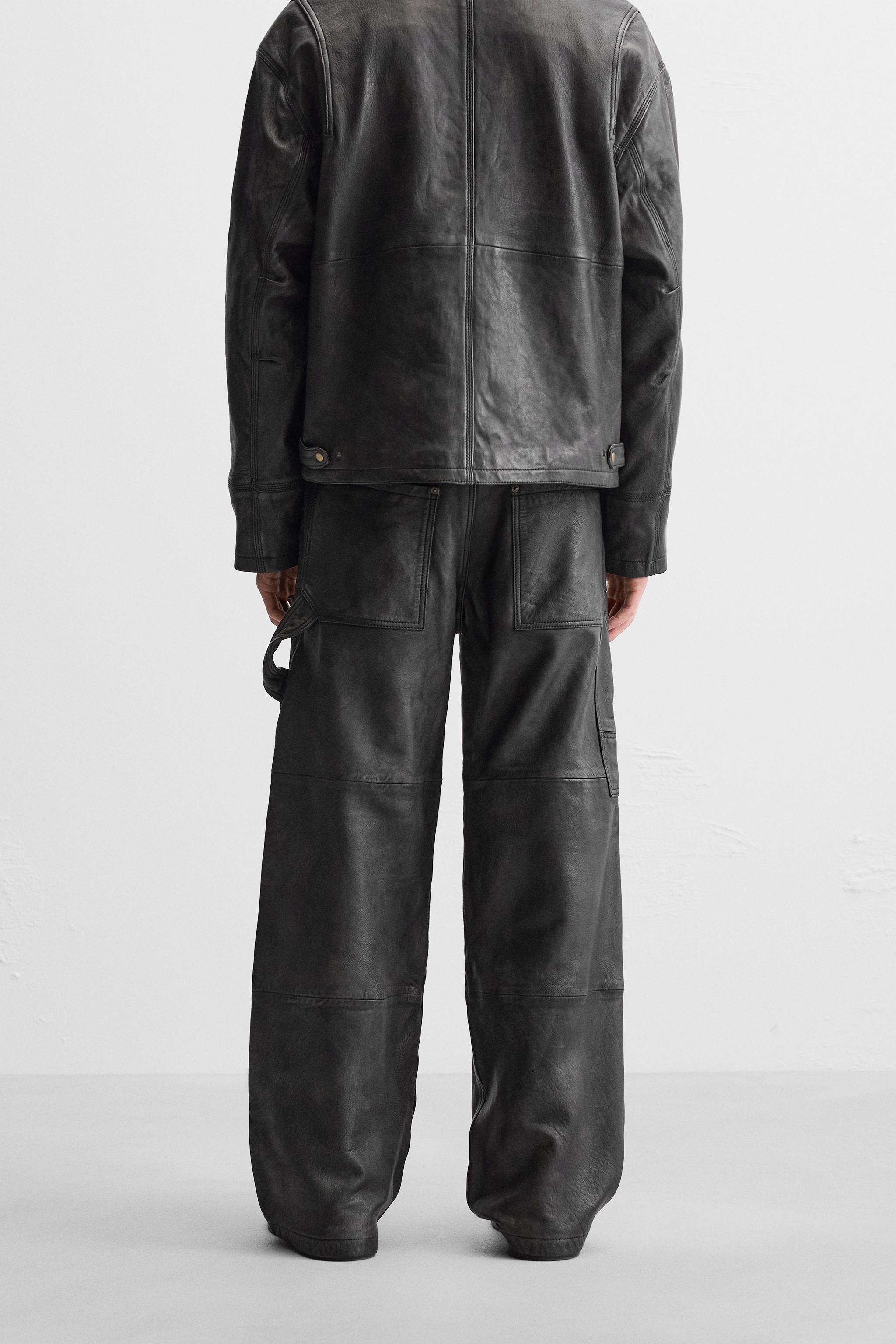 WASHED EFFECT LEATHER CARPENTER PANTS Product Image