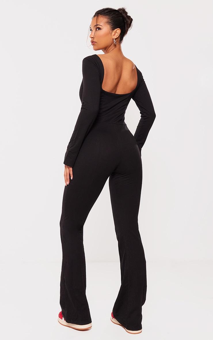  Black Cotton Detail Flare Leg Jumpsuit Product Image