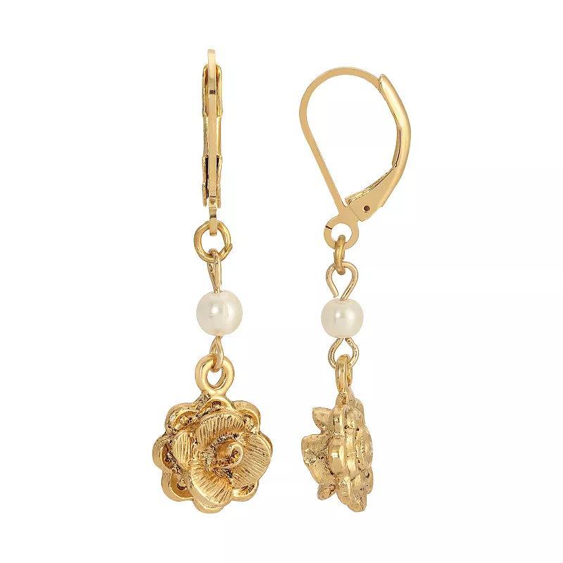 1928 Gold Tone Flower Drop Earrings, Womens Product Image