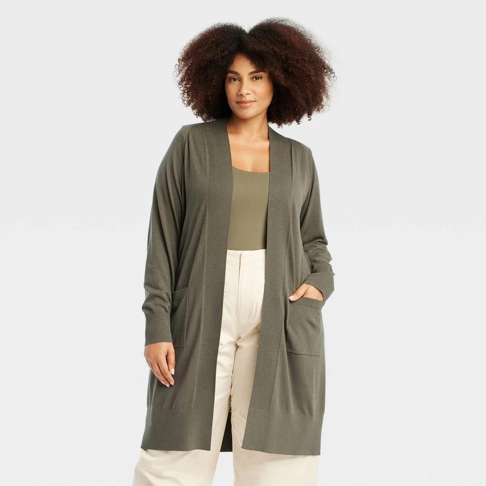 Womens Americas Duster Cardigan - A New Day Olive XXL Product Image