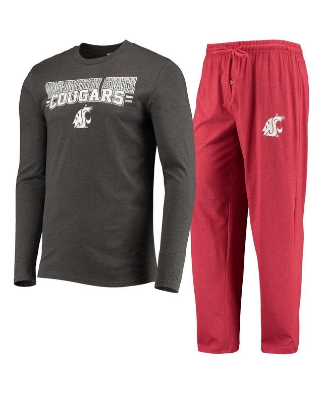 Mens Concepts Sport Crimson, Heathered Charcoal Distressed Washington State Cougars Meter Long Sleeve T-shirt and Pants Sleep Set - Crimson, Heather Product Image