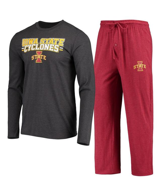 Mens Concepts Sport Cardinal, Heathered Charcoal Distressed Iowa State Cyclones Meter Long Sleeve T-shirt and Pants Sleep Set - Cardinal, Heather Cha Product Image